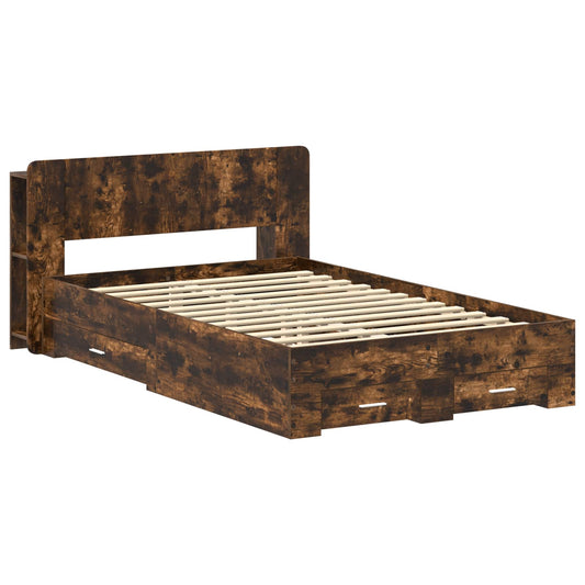 vidaXL Bed Frame with Storage Smoked Oak 120 x 190 cm Engineered Wood