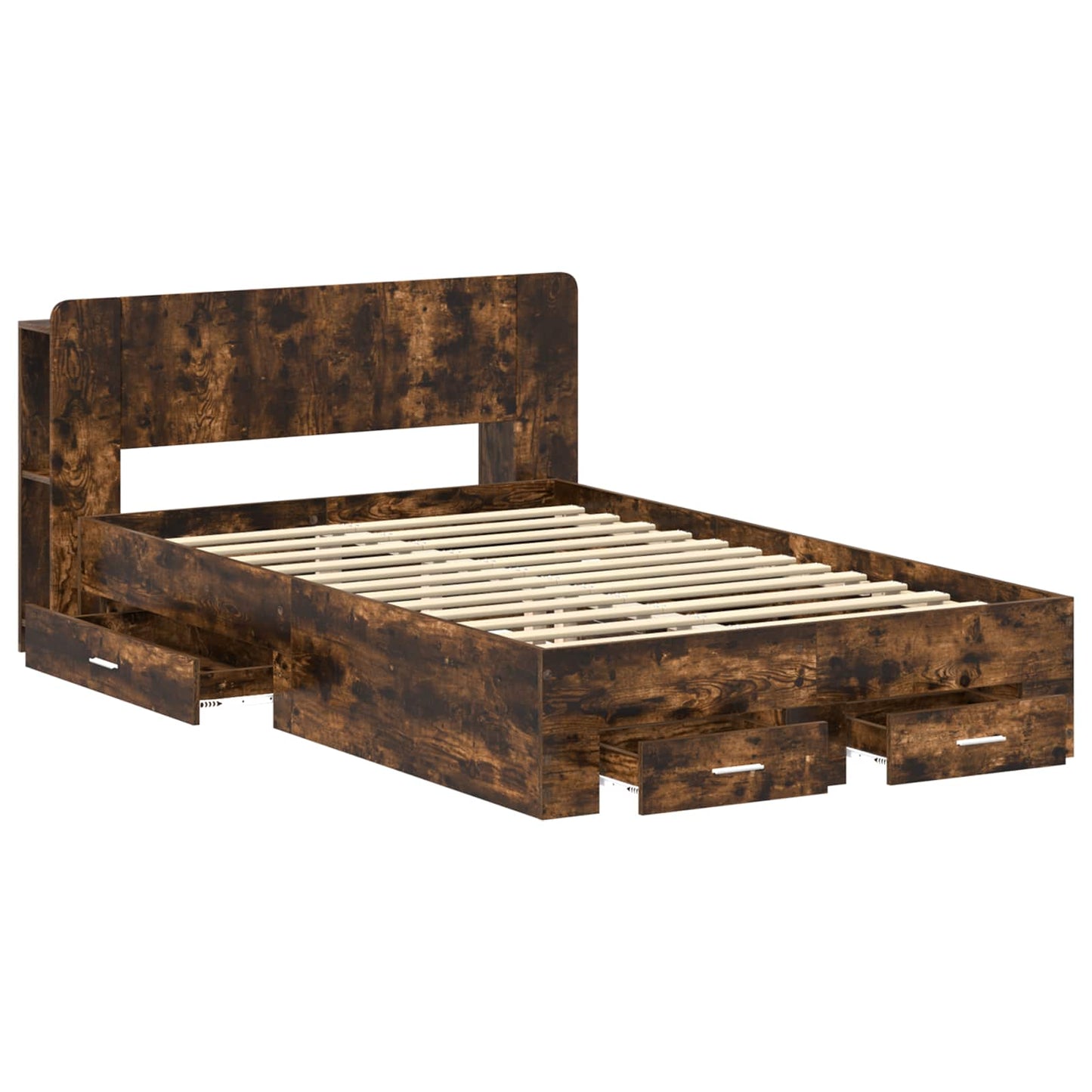 vidaXL Bed Frame with Storage Smoked Oak 120 x 190 cm Engineered Wood