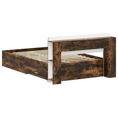vidaXL Bed Frame with Storage Smoked Oak 120 x 190 cm Engineered Wood