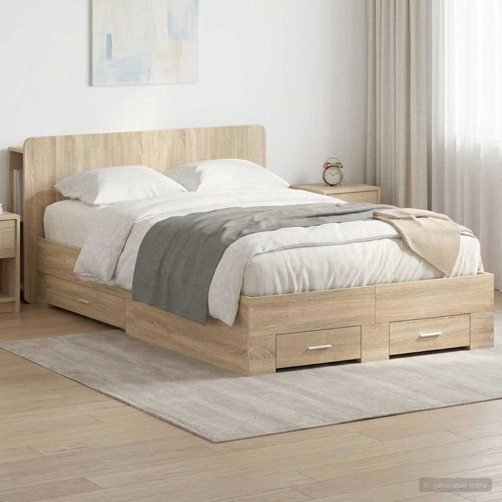 vidaXL Bed Frame with Storage Sonoma Oak 120 x 200 cm Engineered Wood