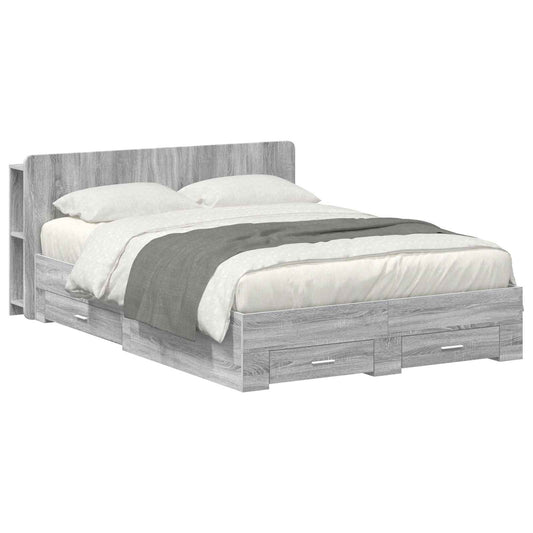 vidaXL Bed Frame with Storage Grey Sonoma 140 x 200 cm Engineered Wood