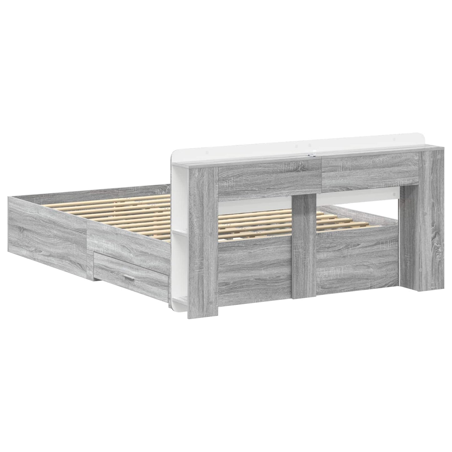 vidaXL Bed Frame with Storage Grey Sonoma 140 x 200 cm Engineered Wood