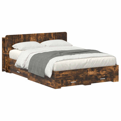 vidaXL Bed Frame with Storage Smoked Oak 150 x 200 cm Engineered Wood