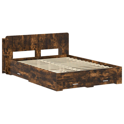 vidaXL Bed Frame with Storage Smoked Oak 150 x 200 cm Engineered Wood