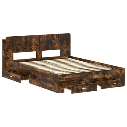 vidaXL Bed Frame with Storage Smoked Oak 150 x 200 cm Engineered Wood