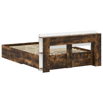vidaXL Bed Frame with Storage Smoked Oak 150 x 200 cm Engineered Wood