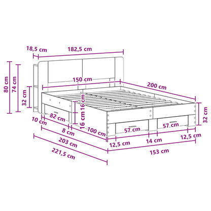 vidaXL Bed Frame with Storage Smoked Oak 150 x 200 cm Engineered Wood