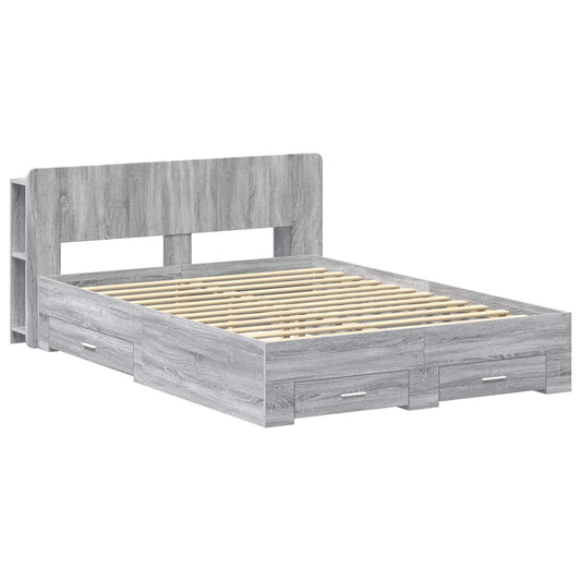vidaXL Bed Frame with Storage Grey Sonoma 160 x 200 cm Engineered Wood
