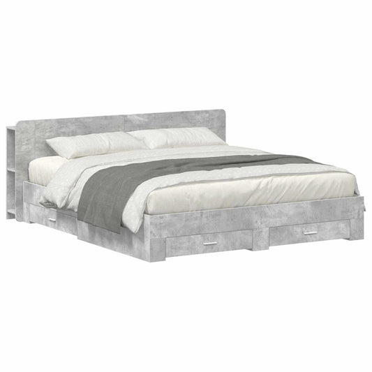 vidaXL Bed Frame with Storage Concrete Grey 200 x 200 cm