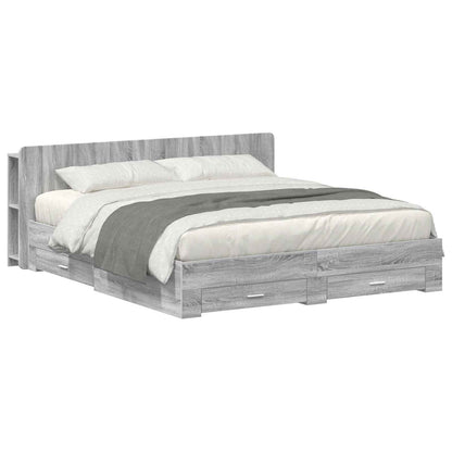 vidaXL Bed Frame with Storage Grey Sonoma 200 x 200 cm Engineered Wood