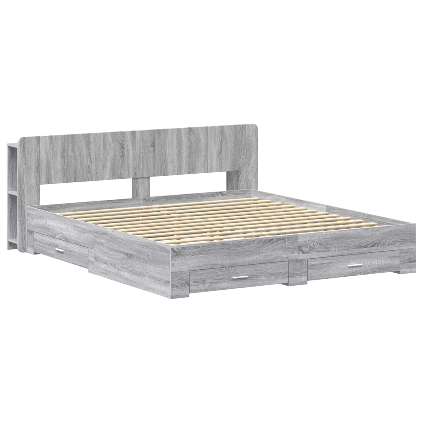 vidaXL Bed Frame with Storage Grey Sonoma 200 x 200 cm Engineered Wood