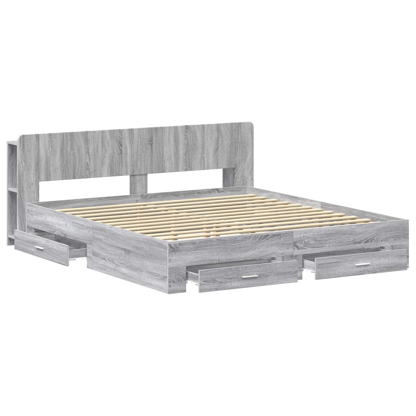 vidaXL Bed Frame with Storage Grey Sonoma 200 x 200 cm Engineered Wood