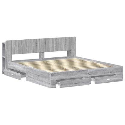 vidaXL Bed Frame with Storage Grey Sonoma 200 x 200 cm Engineered Wood