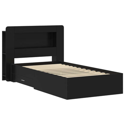 vidaXL Bed Frame with Storage Black 75 x 190 cm Engineered Wood
