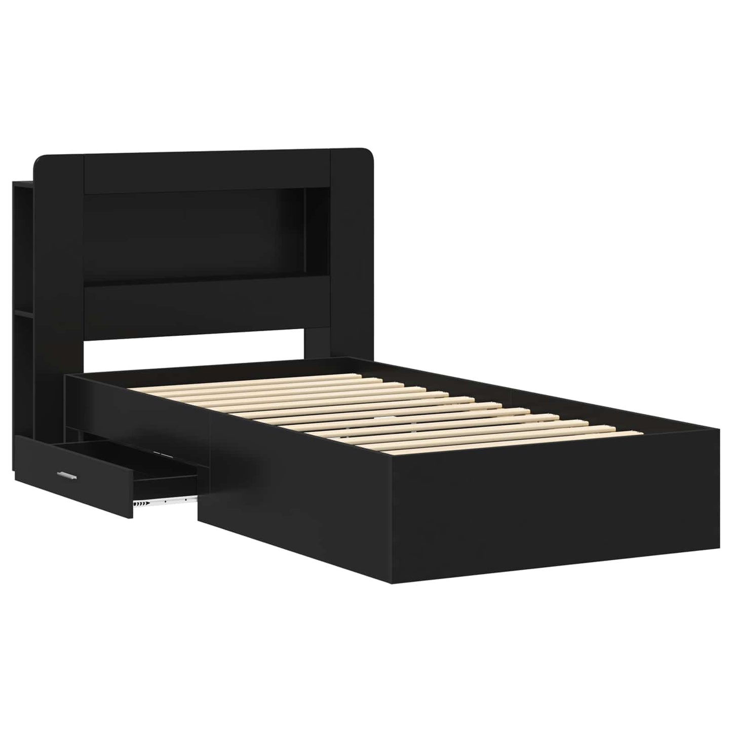 vidaXL Bed Frame with Storage Black 75 x 190 cm Engineered Wood