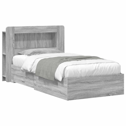 vidaXL Bed Frame with Storage Grey Sonoma 75 x 190 cm Engineered Wood