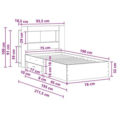 vidaXL Bed Frame with Storage Grey Sonoma 75 x 190 cm Engineered Wood