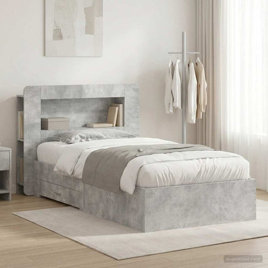 vidaXL Bed Frame with Storage with Headboard Concrete Grey 80 x 200 cm