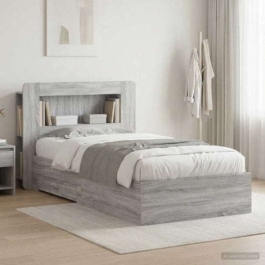 vidaXL Bed Frame with Storage Grey Sonoma 80 x 200 cm Engineered Wood