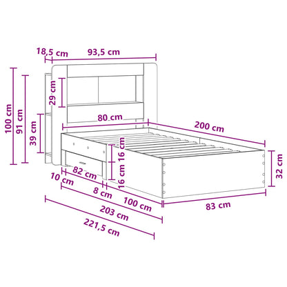 vidaXL Bed Frame with Storage Grey Sonoma 80 x 200 cm Engineered Wood