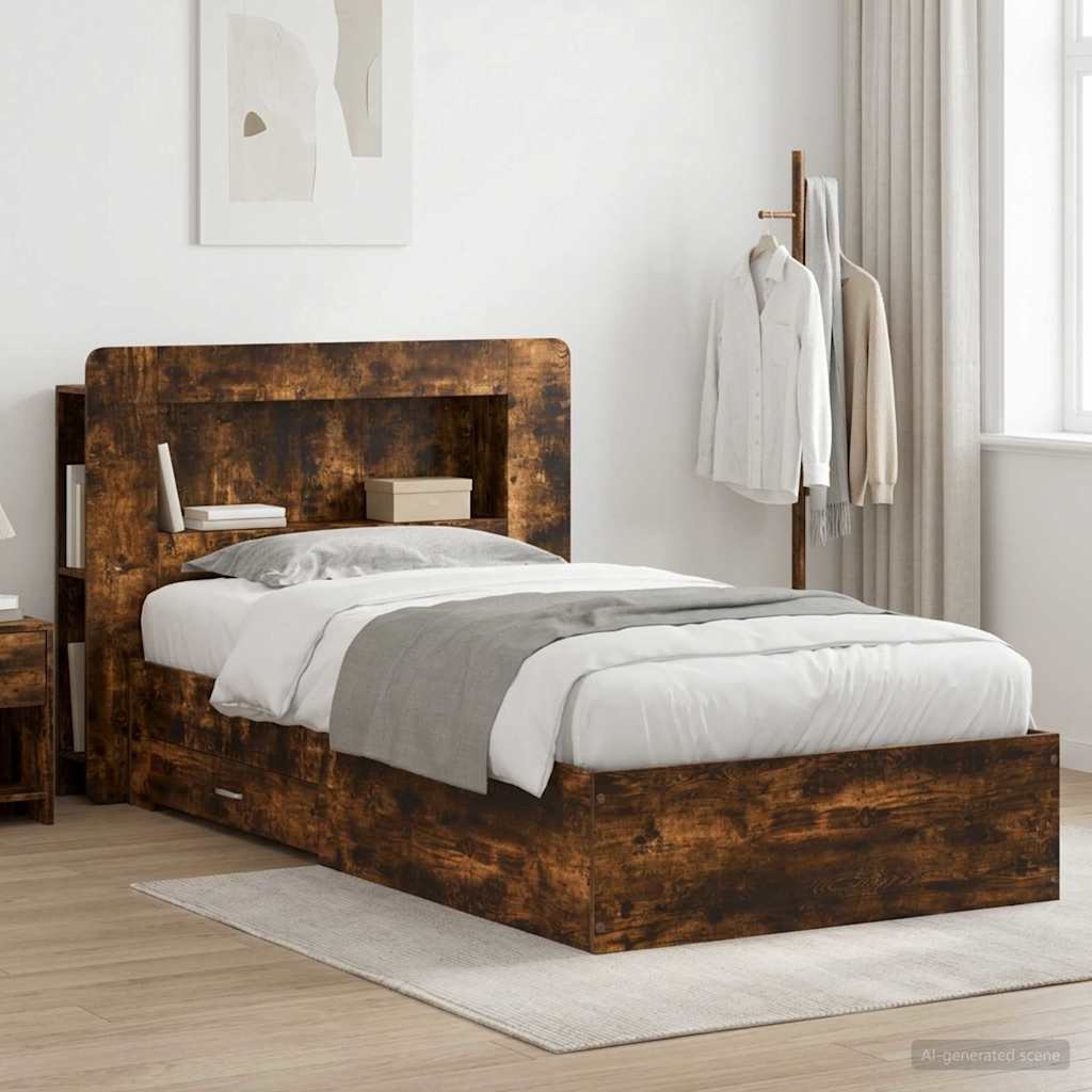 vidaXL Bed Frame with Storage Smoked Oak 80 x 200 cm Engineered Wood