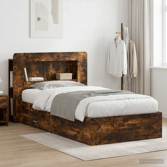 vidaXL Bed Frame with Storage Smoked Oak 80 x 200 cm Engineered Wood
