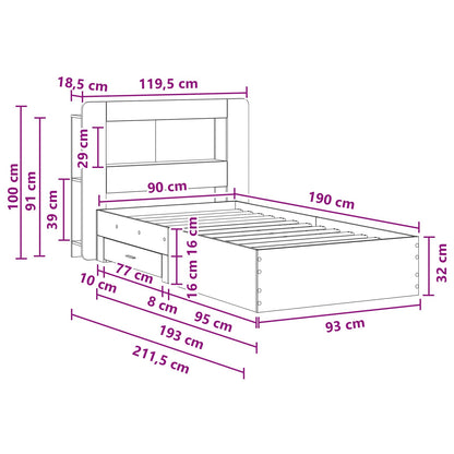 vidaXL Bed Frame with Storage Artisan Oak 90 x 190 cm Engineered Wood