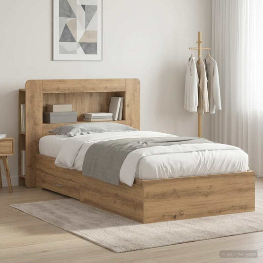 vidaXL Bed Frame with Storage Artisan Oak 100 x 200 cm Engineered Wood
