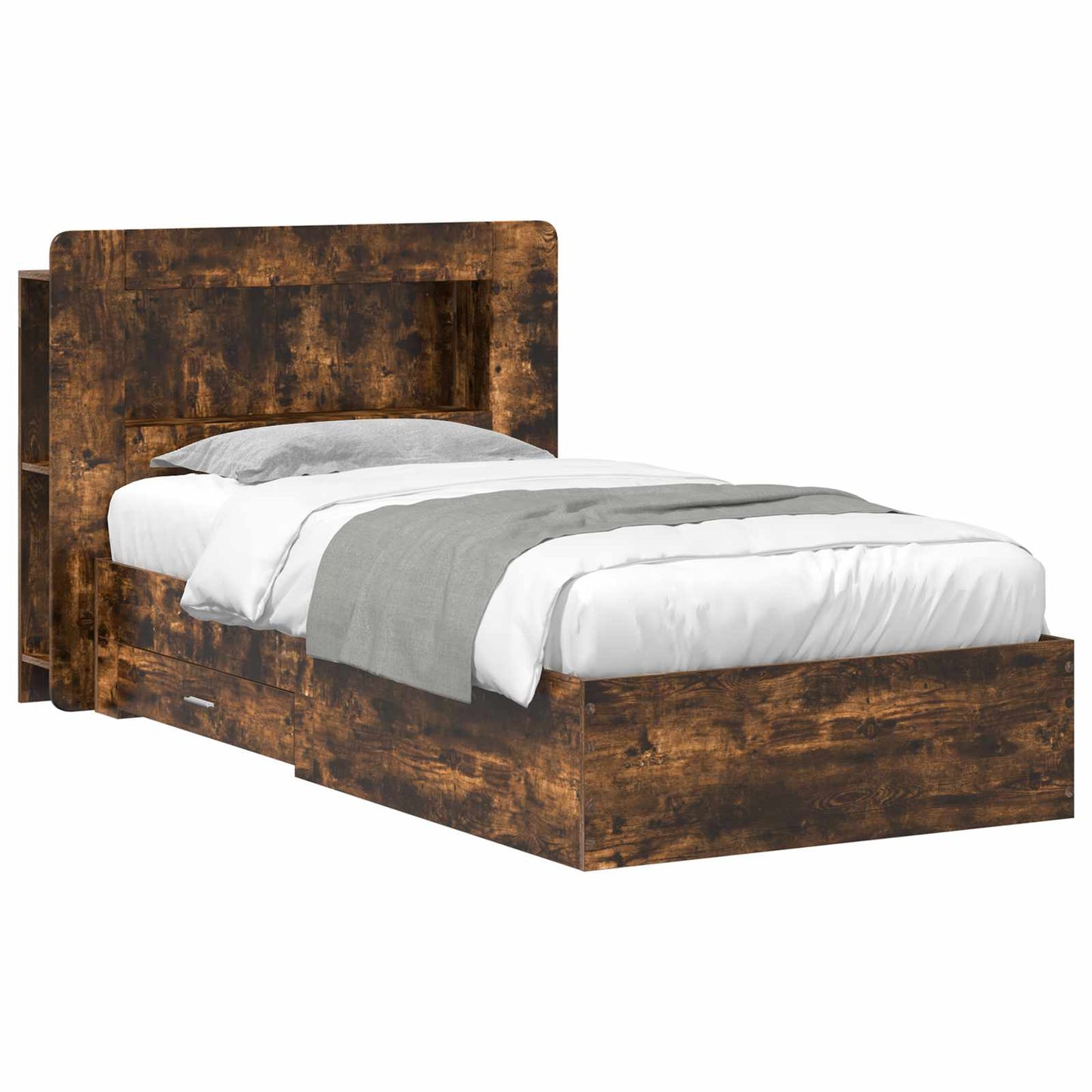 vidaXL Bed Frame with Storage Smoked Oak 100 x 200 cm Engineered Wood