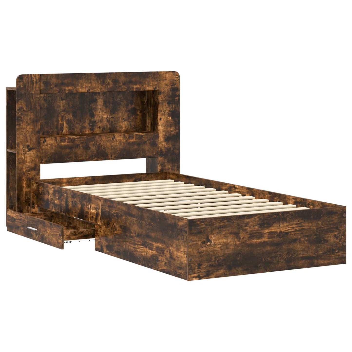 vidaXL Bed Frame with Storage Smoked Oak 100 x 200 cm Engineered Wood