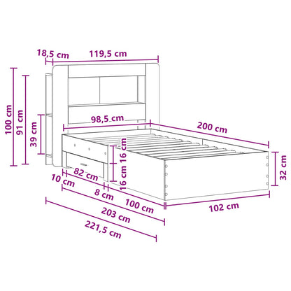 vidaXL Bed Frame with Storage Smoked Oak 100 x 200 cm Engineered Wood