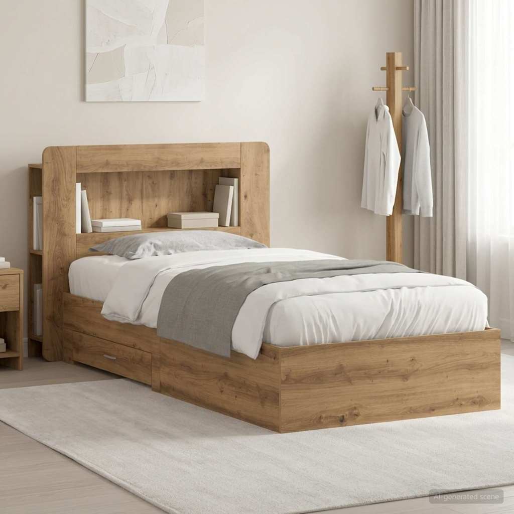 vidaXL Bed Frame with Storage Artisan Oak 90 x 200 cm Engineered Wood