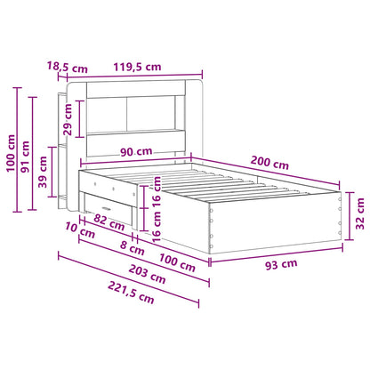 vidaXL Bed Frame with Storage Artisan Oak 90 x 200 cm Engineered Wood