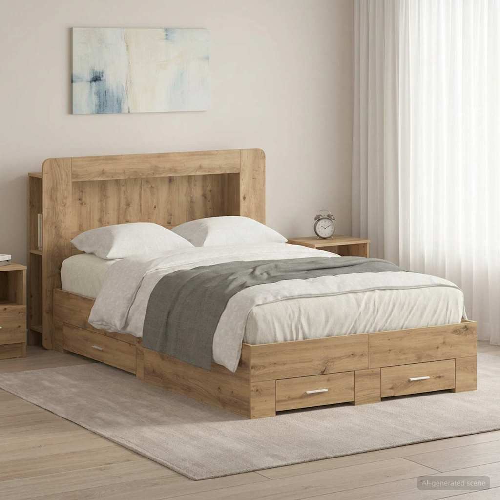 vidaXL Bed Frame with Storage Artisan Oak 120 x 190 cm Engineered Wood