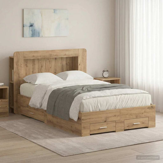 vidaXL Bed Frame with Storage Artisan Oak 120 x 190 cm Engineered Wood