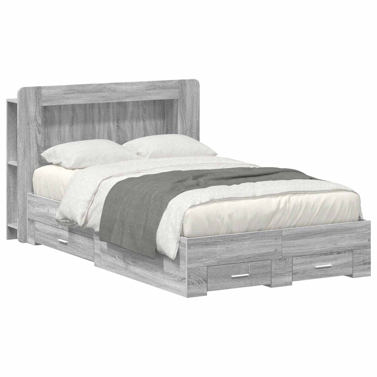 vidaXL Bed Frame with Storage Grey Sonoma 120 x 190 cm Engineered Wood