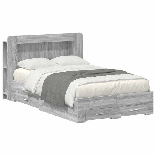vidaXL Bed Frame with Storage Grey Sonoma 120 x 190 cm Engineered Wood