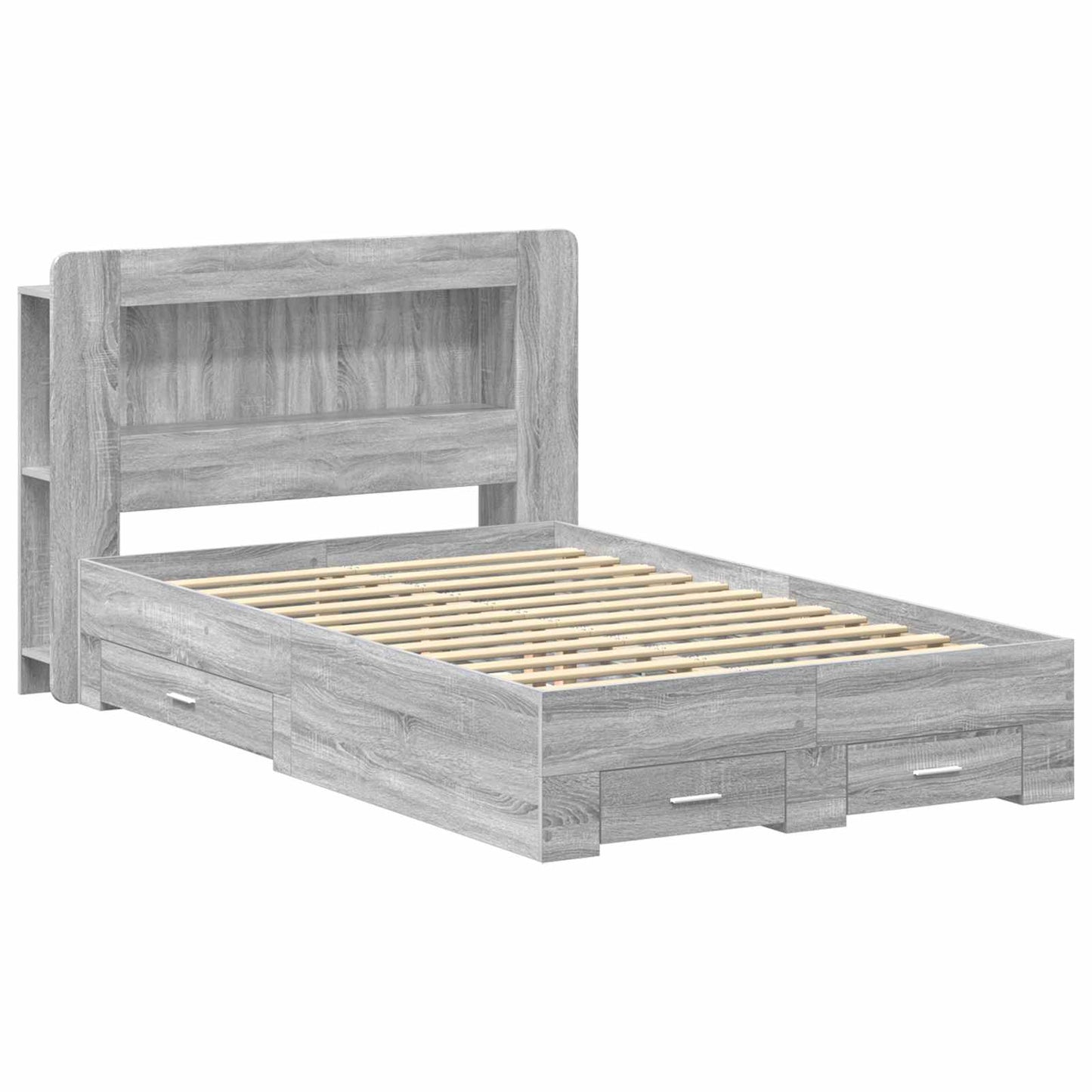 vidaXL Bed Frame with Storage Grey Sonoma 120 x 190 cm Engineered Wood