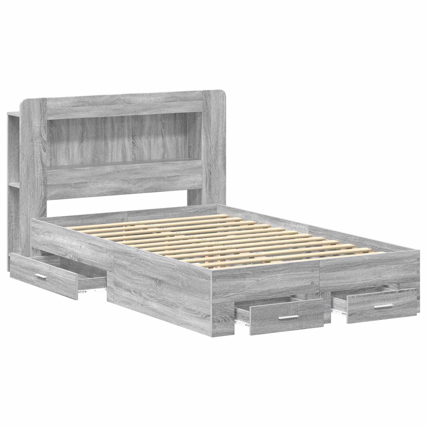 vidaXL Bed Frame with Storage Grey Sonoma 120 x 190 cm Engineered Wood