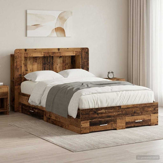 vidaXL Bed Frame with Storage Old Wood 120 x 190 cm Engineered Wood