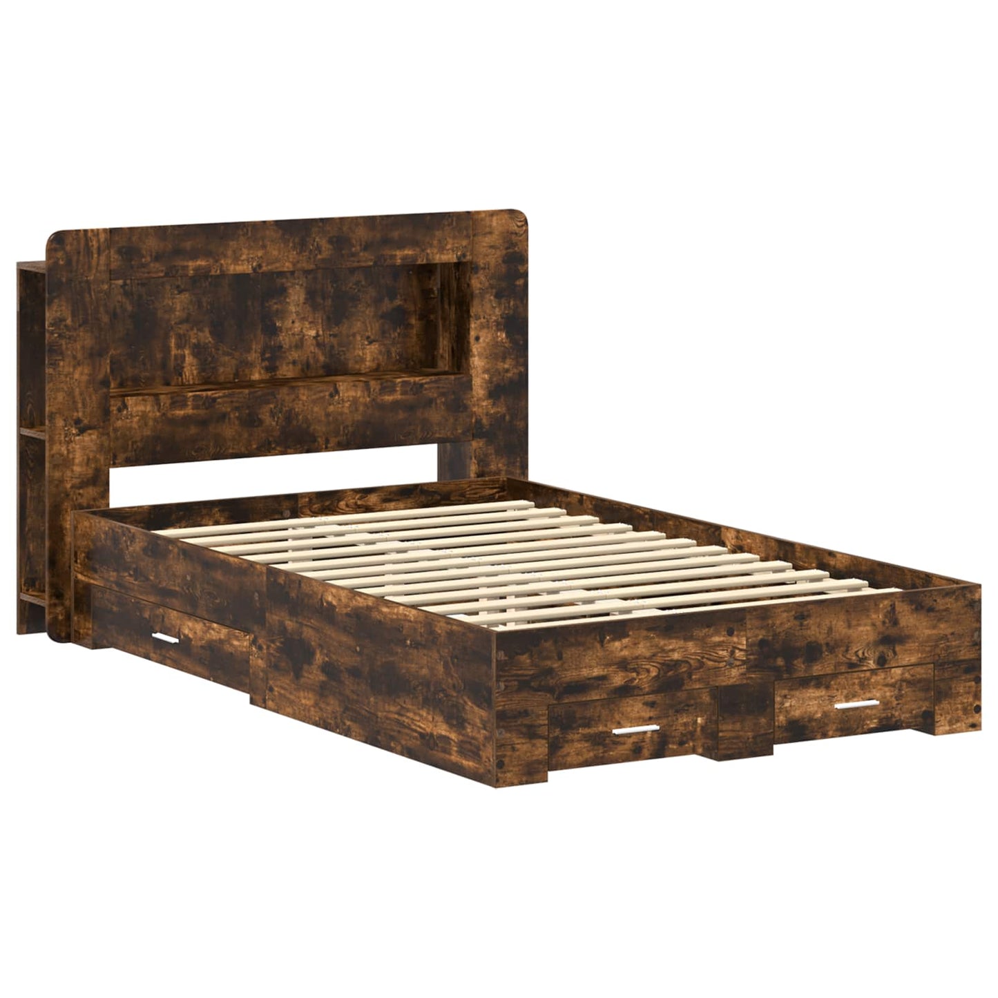 vidaXL Bed Frame with Storage Smoked Oak 120 x 190 cm Engineered Wood