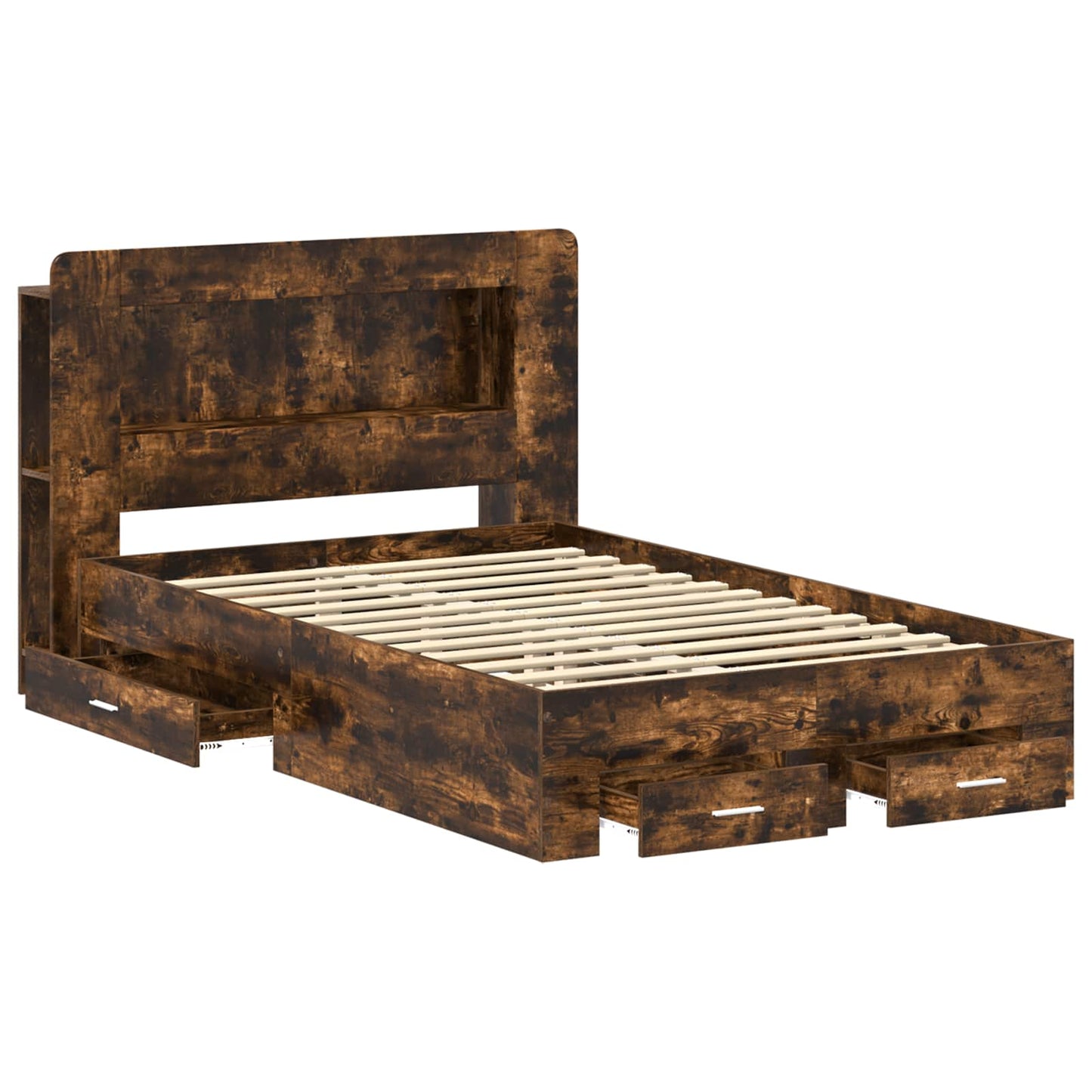 vidaXL Bed Frame with Storage Smoked Oak 120 x 190 cm Engineered Wood