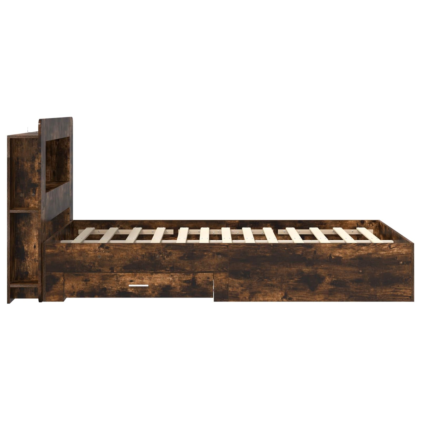 vidaXL Bed Frame with Storage Smoked Oak 120 x 190 cm Engineered Wood