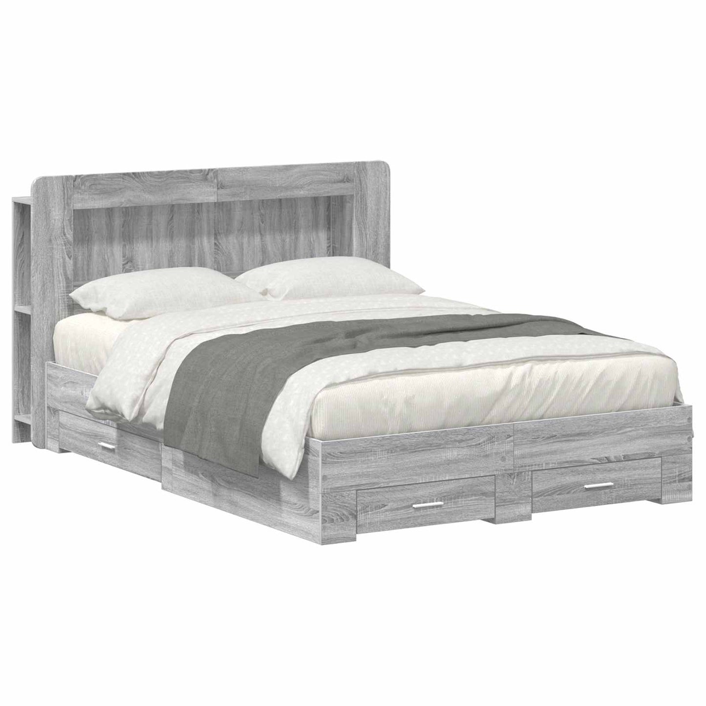 vidaXL Bed Frame with Storage Grey Sonoma 140 x 200 cm Engineered Wood