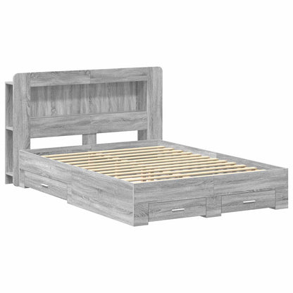 vidaXL Bed Frame with Storage Grey Sonoma 140 x 200 cm Engineered Wood