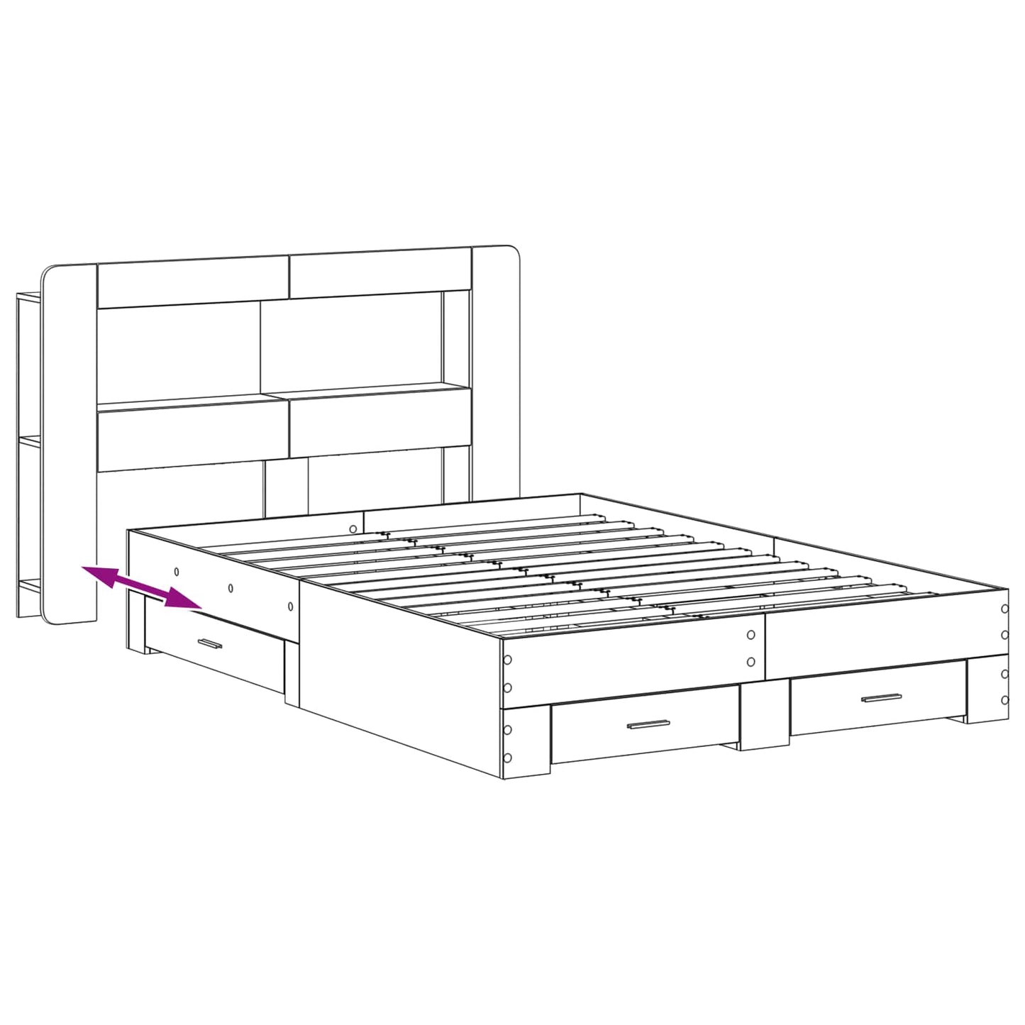 vidaXL Bed Frame with Storage Grey Sonoma 140 x 200 cm Engineered Wood