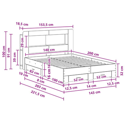 vidaXL Bed Frame with Storage Grey Sonoma 140 x 200 cm Engineered Wood