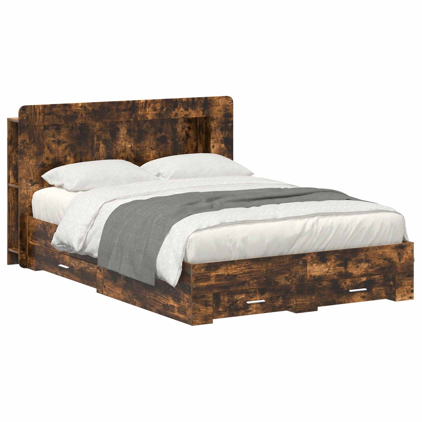 vidaXL Bed Frame with Storage Smoked Oak 150 x 200 cm Engineered Wood