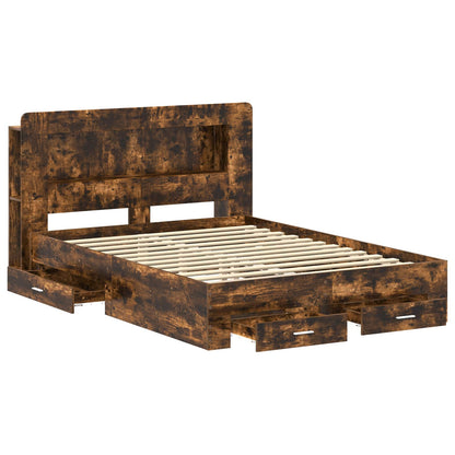 vidaXL Bed Frame with Storage Smoked Oak 150 x 200 cm Engineered Wood