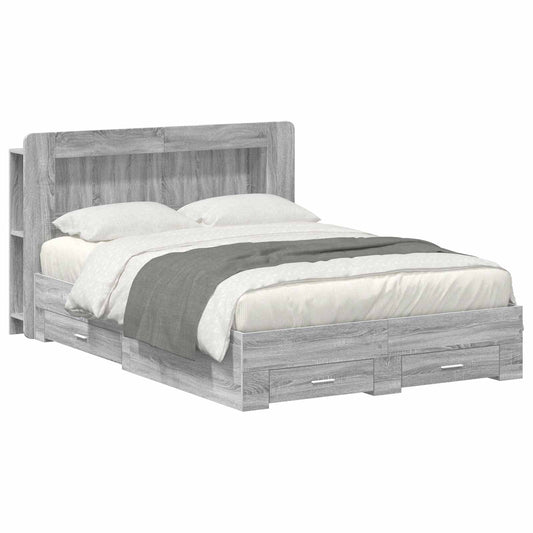 vidaXL Bed Frame with Storage Grey Sonoma 160 x 200 cm Engineered Wood